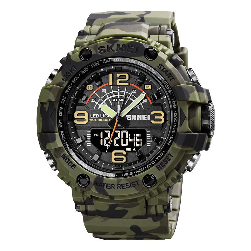 Skmei 1617 Led Light Sport Herre Digital Ur 5Atm Vandtæt Stopur Camouflage Dual Display Ur