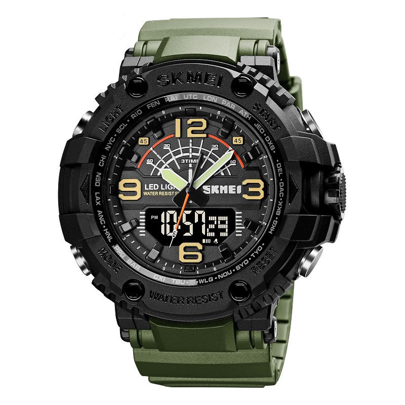 Skmei 1617 Led Light Sport Herre Digital Ur 5Atm Vandtæt Stopur Camouflage Dual Display Ur