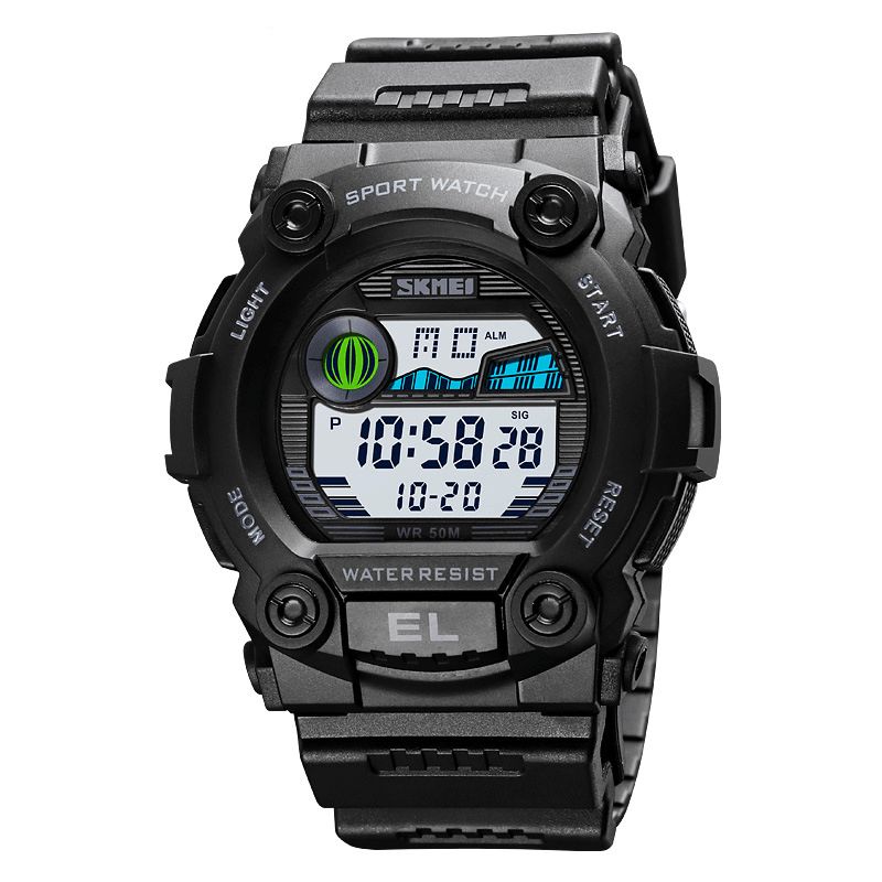 Skmei 1633 Chronograph Sport Herre Armbåndsur Lysende Display Vandtæt Led Digital Watch