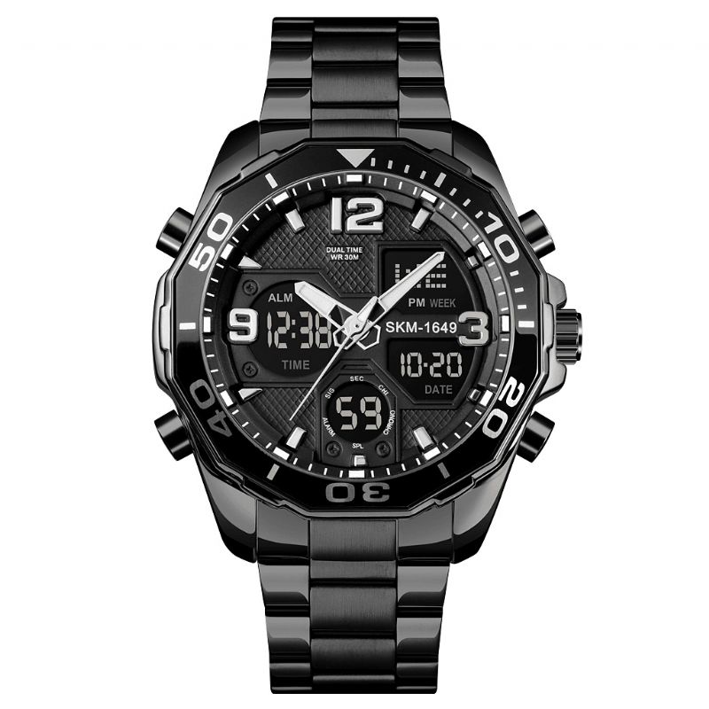 Skmei 1649 Mænd Business Style Sport Full Metal Lysende Dual Display Digital Watch