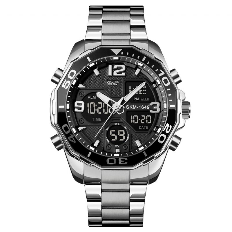 Skmei 1649 Mænd Business Style Sport Full Metal Lysende Dual Display Digital Watch