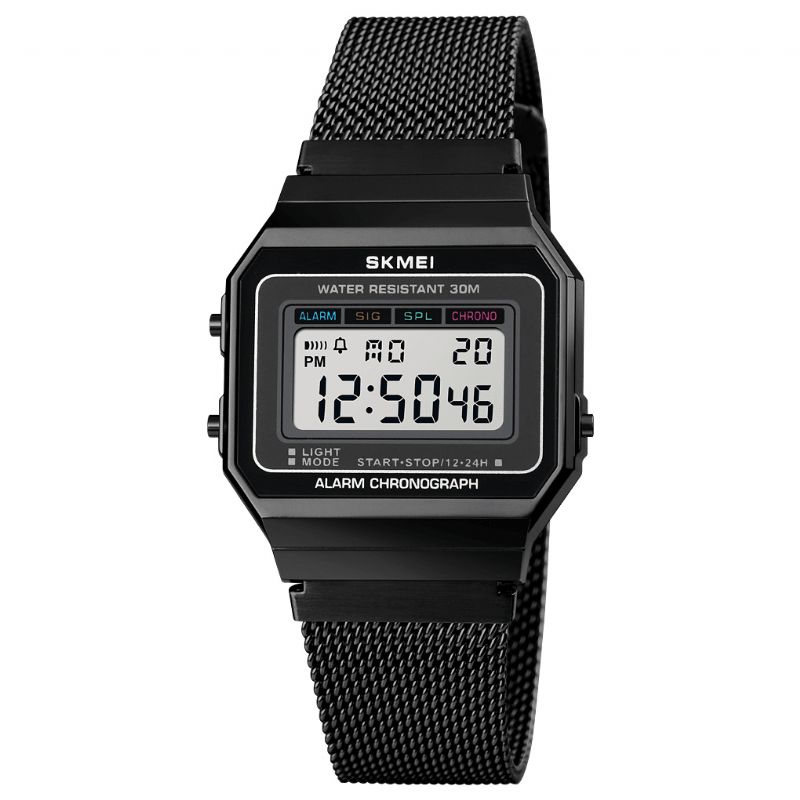 Skmei 1660 Mode Stopur Lysende Display Mænd Vandtæt Ur Mesh Strap Digital Watch