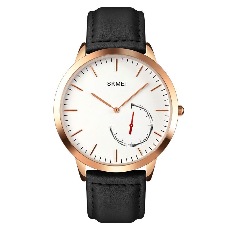 Skmei 1676 Mode Herreur Vandtæt Læderrem Simple Quartz ur