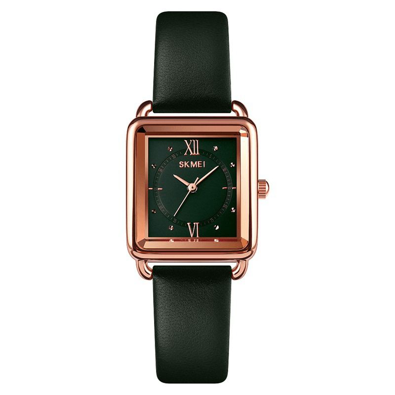 Skmei 1702 Square Dial Classic Damearmbåndsur Ægte Læderbånd Casual Quartz ur