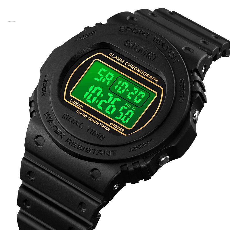 Skmei 1776 Casual Mode Dual Time 12/24 Timers Ur Led-Baggrundsbelysning Stødsikker Pu-Etui 5Atm Vandtæt Digitalur