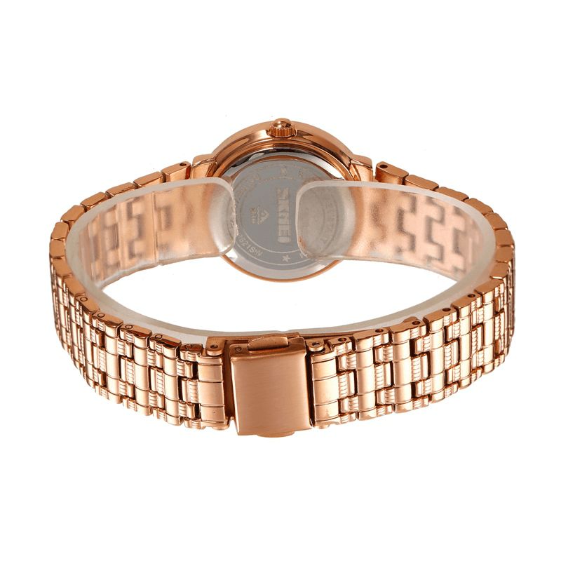 Skmei 1809 Mode Elegant Rhinestone Dekoration Shell Mønster Skive Rustfrit Stål Strap 3Atm Vandtæt Kvinde Quartz ur