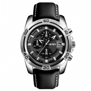 Skmei 9156 Sport Watch Chronograph Læderrem Vandtæt Herre Quartz Armbåndsur