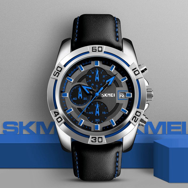 Skmei 9156 Sport Watch Chronograph Læderrem Vandtæt Herre Quartz Armbåndsur