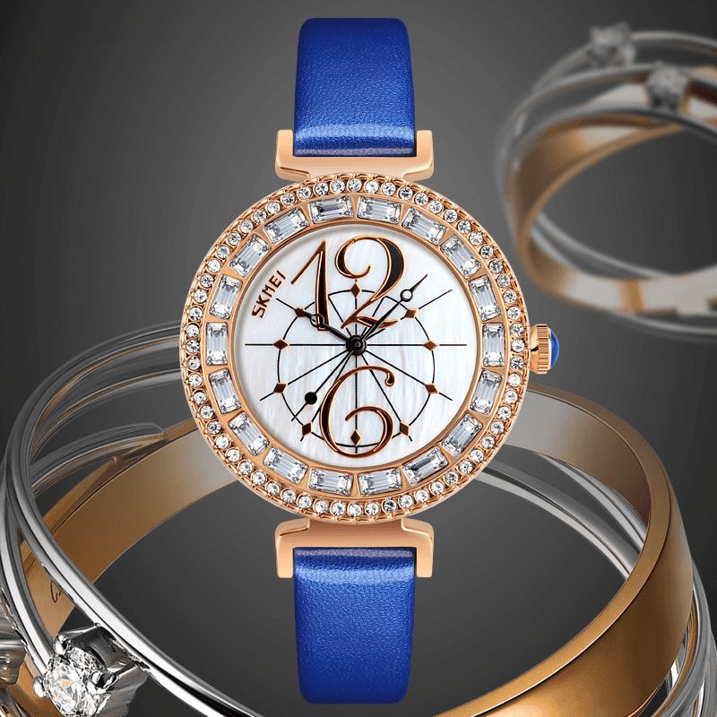 Skmei 9158 Rhinestone Armbåndsur Til Kvinder Shell Dial Vandtæt Elegant Design Quartz ur