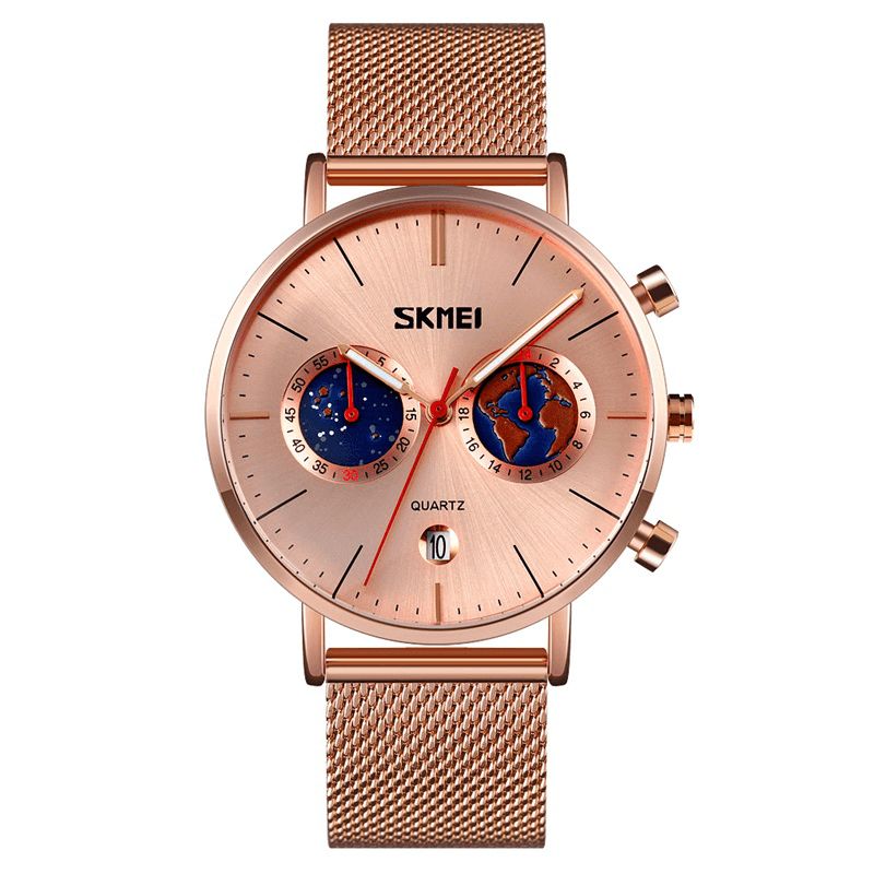 Skmei 9231 Mode Herreur Luminous Date Display Chronograph Creative Small Dial Mesh Bælte Quartz ur