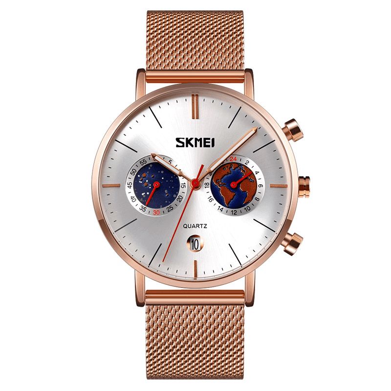 Skmei 9231 Mode Herreur Luminous Date Display Chronograph Creative Small Dial Mesh Bælte Quartz ur