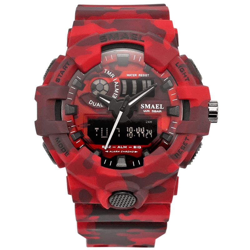 Smael 8001 Digital Watch Camouflage Militray Dual Display Herre Sports Udendørs Armbåndsur