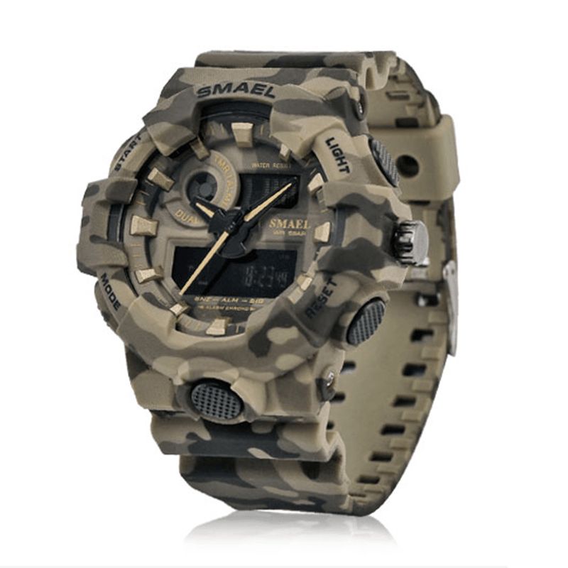 Smael 8001 Digital Watch Camouflage Militray Dual Display Herre Sports Udendørs Armbåndsur