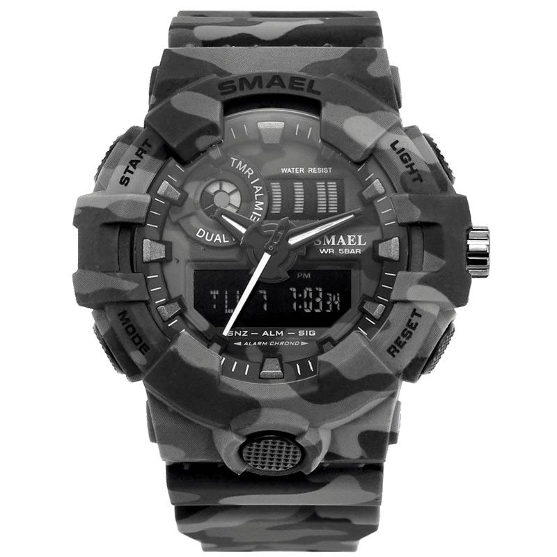 Smael 8001 Digital Watch Camouflage Militray Dual Display Herre Sports Udendørs Armbåndsur