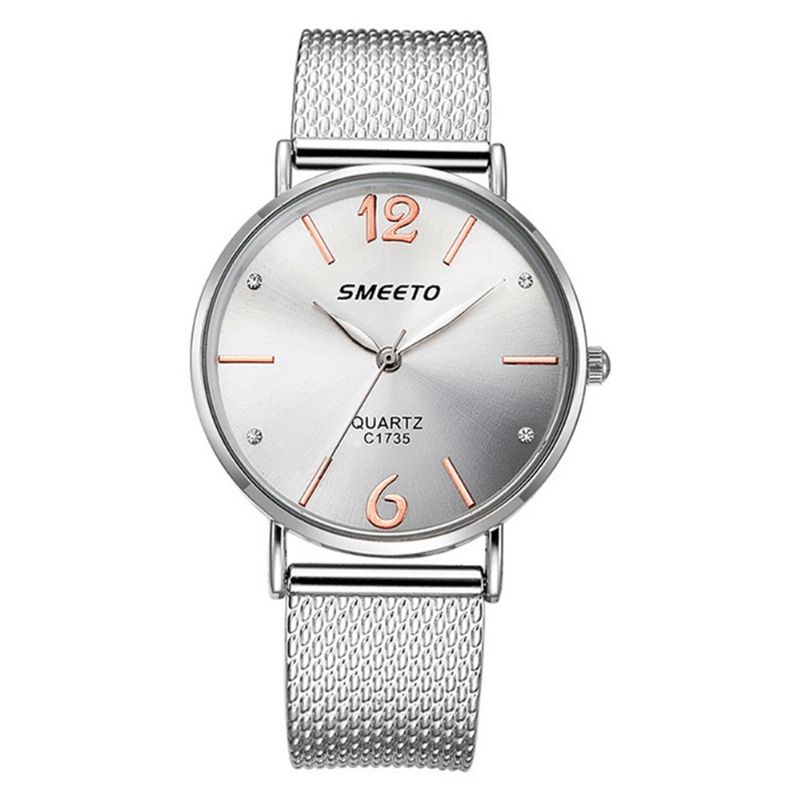 Smeeto Casual Style Kvinder Quartz ur Mode Dial Rustfrit Stål Rem Dame Dress Armbåndsur