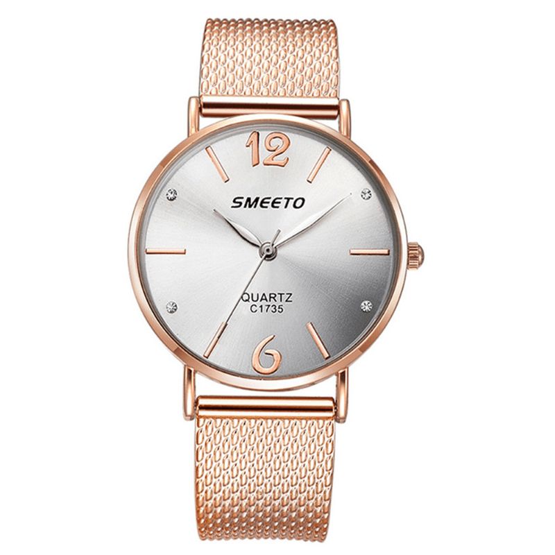 Smeeto Casual Style Kvinder Quartz ur Mode Dial Rustfrit Stål Rem Dame Dress Armbåndsur