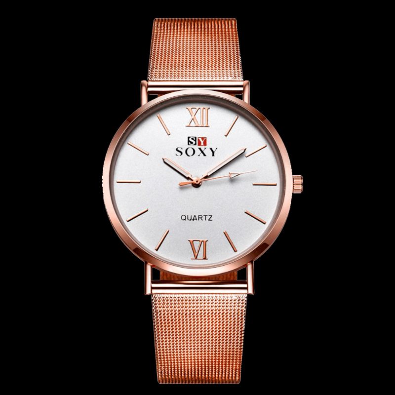 Soxy Mode Style Dame Armbåndsur Damekjole Simple Dial Rose Gold Rustfrit Stål Rem Quartz ur