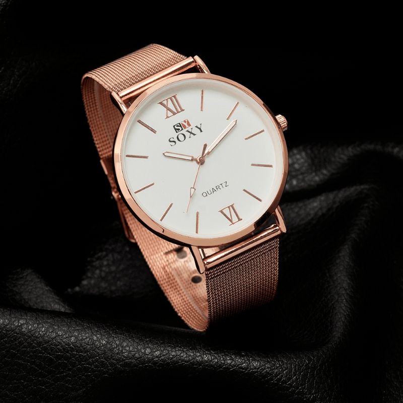 Soxy Mode Style Dame Armbåndsur Damekjole Simple Dial Rose Gold Rustfrit Stål Rem Quartz ur