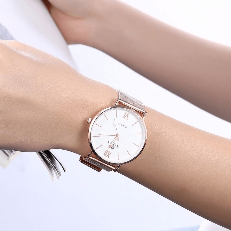 Soxy Mode Style Dame Armbåndsur Damekjole Simple Dial Rose Gold Rustfrit Stål Rem Quartz ur