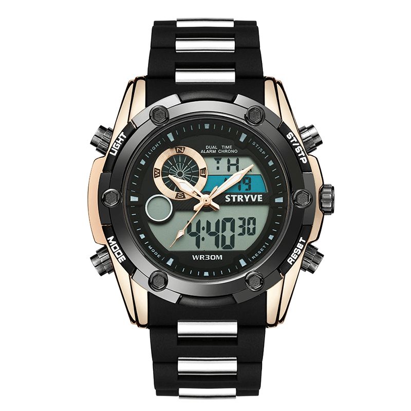 Stryve S8006 Dual Display Digital Watch Kronograf Alarm Stopur Lysende Display Sport Ur