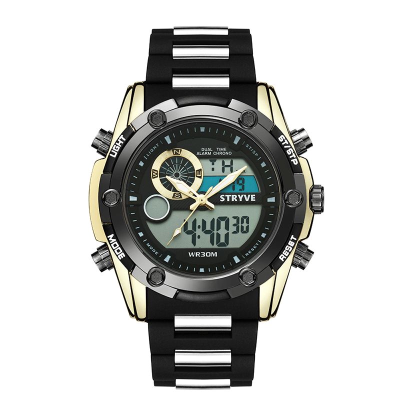 Stryve S8006 Dual Display Digital Watch Kronograf Alarm Stopur Lysende Display Sport Ur