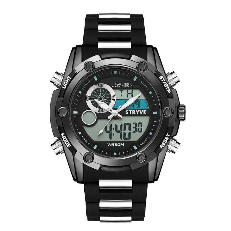 Stryve S8006 Dual Display Digital Watch Kronograf Alarm Stopur Lysende Display Sport Ur