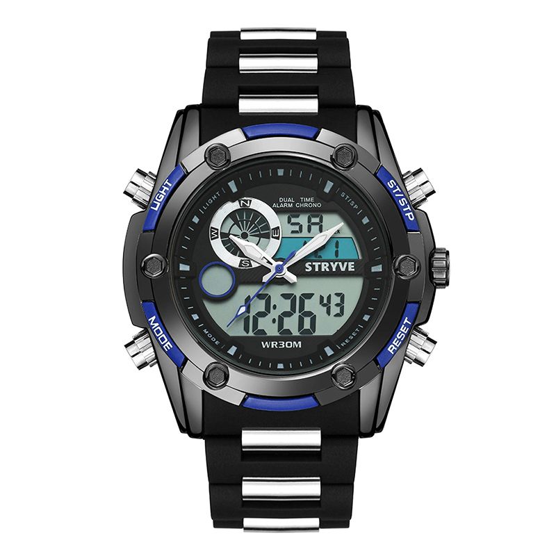 Stryve S8006 Dual Display Digital Watch Kronograf Alarm Stopur Lysende Display Sport Ur