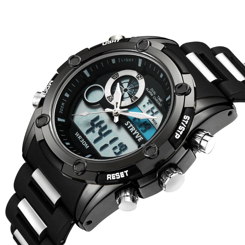 Stryve S8006 Dual Display Digital Watch Kronograf Alarm Stopur Lysende Display Sport Ur