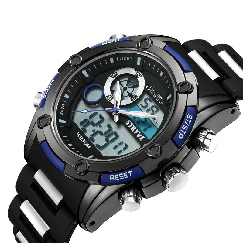 Stryve S8006 Dual Display Digital Watch Kronograf Alarm Stopur Lysende Display Sport Ur