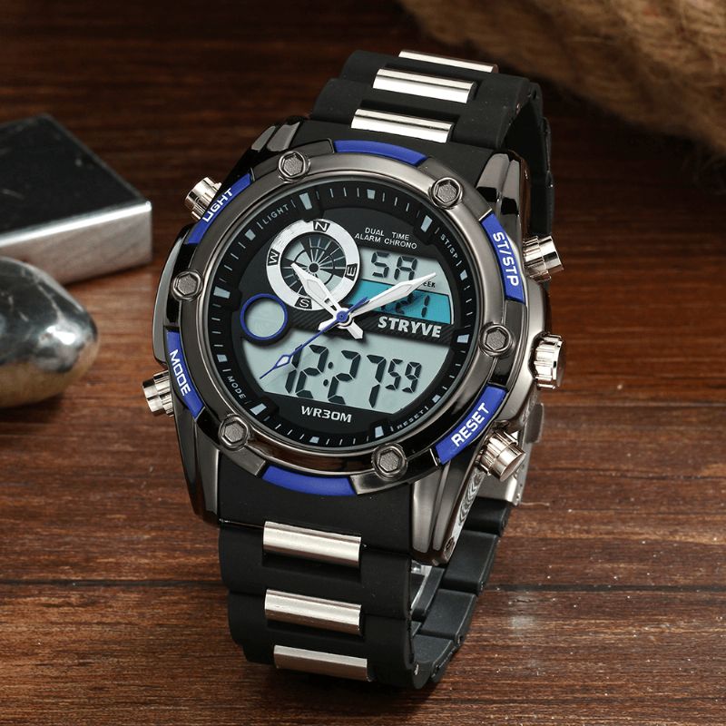 Stryve S8006 Dual Display Digital Watch Kronograf Alarm Stopur Lysende Display Sport Ur