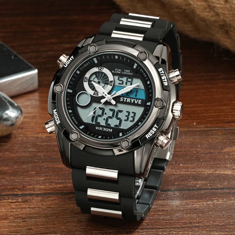 Stryve S8006 Dual Display Digital Watch Kronograf Alarm Stopur Lysende Display Sport Ur