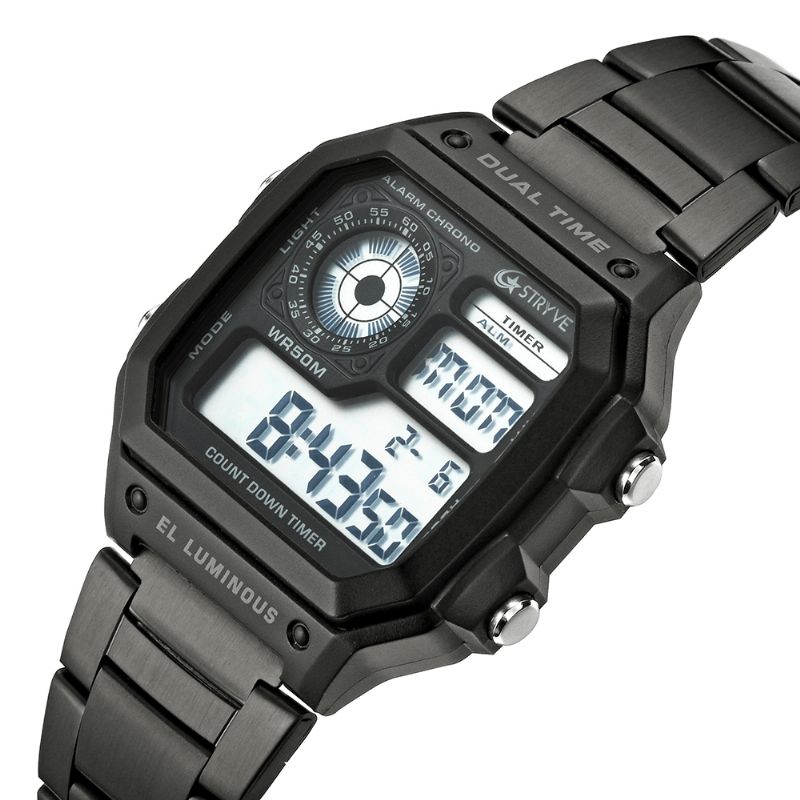 Stryve S8007 Lysende Display Alarm Dato Uge Display Nedtælling Mænd Sport Digital Watch