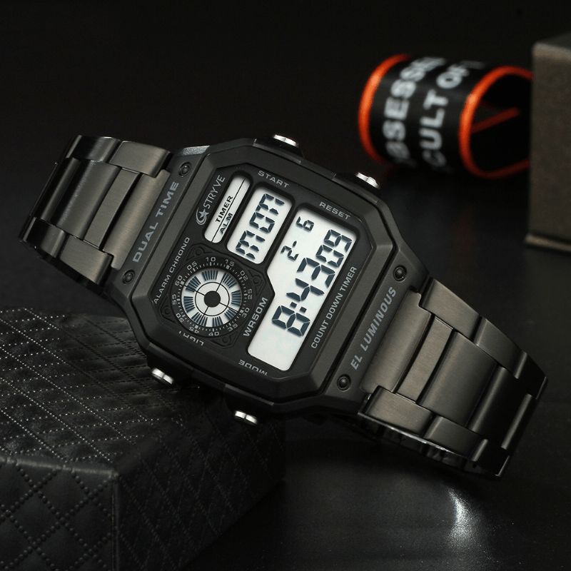 Stryve S8007 Lysende Display Alarm Dato Uge Display Nedtælling Mænd Sport Digital Watch