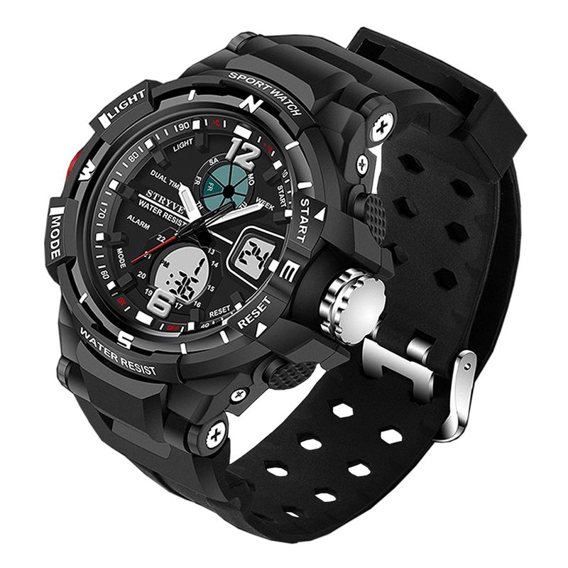 Stryve S8012 Chronograph Luminous Week Display Vandtæt Mænd Sport Dual Display Digital Watch