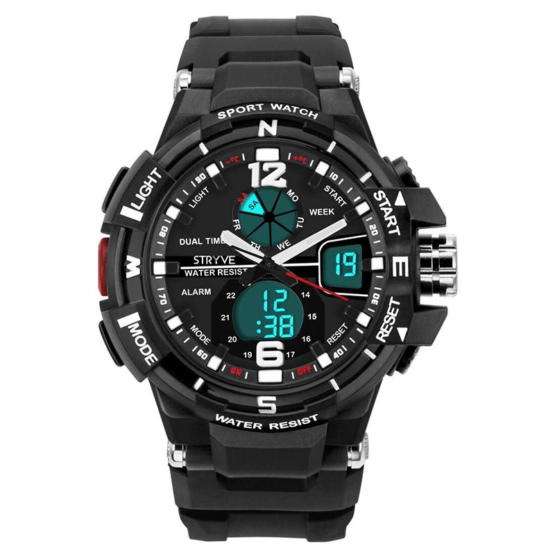 Stryve S8012 Chronograph Luminous Week Display Vandtæt Mænd Sport Dual Display Digital Watch