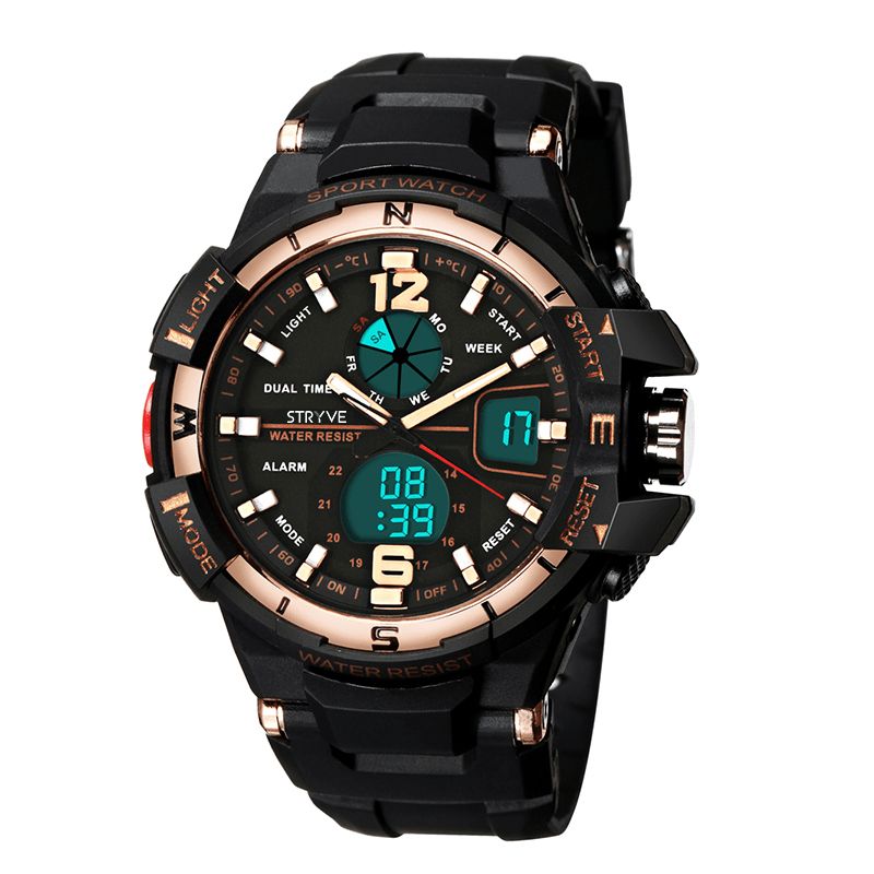 Stryve S8012 Chronograph Luminous Week Display Vandtæt Mænd Sport Dual Display Digital Watch