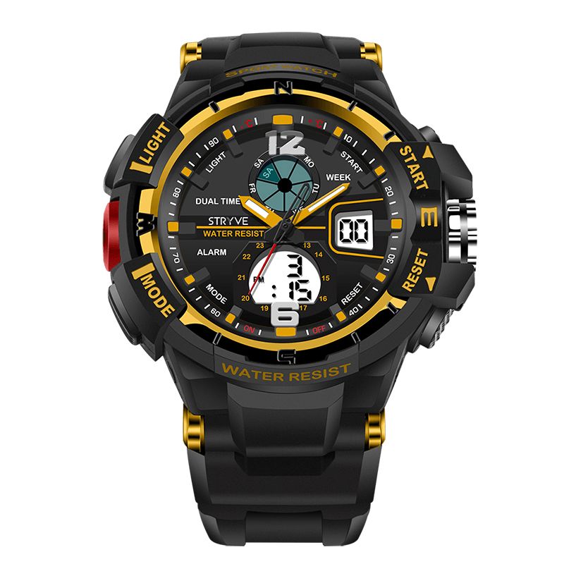 Stryve S8012 Chronograph Luminous Week Display Vandtæt Mænd Sport Dual Display Digital Watch