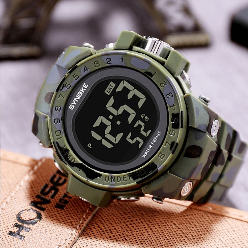 Synoke 9030 Mode Herreur Vandtæt Uge Display Alarm El Light Camouflage Digital Watch