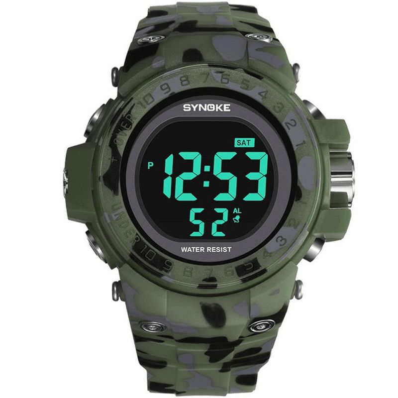 Synoke 9030 Mode Herreur Vandtæt Uge Display Alarm El Light Camouflage Digital Watch