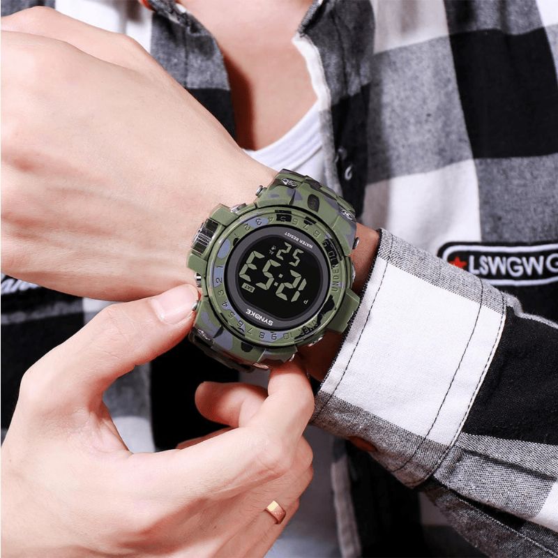 Synoke 9030 Mode Herreur Vandtæt Uge Display Alarm El Light Camouflage Digital Watch