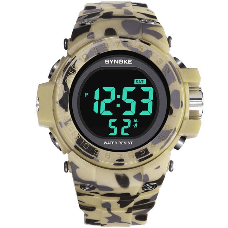 Synoke 9030 Mode Herreur Vandtæt Uge Display Alarm El Light Camouflage Digital Watch