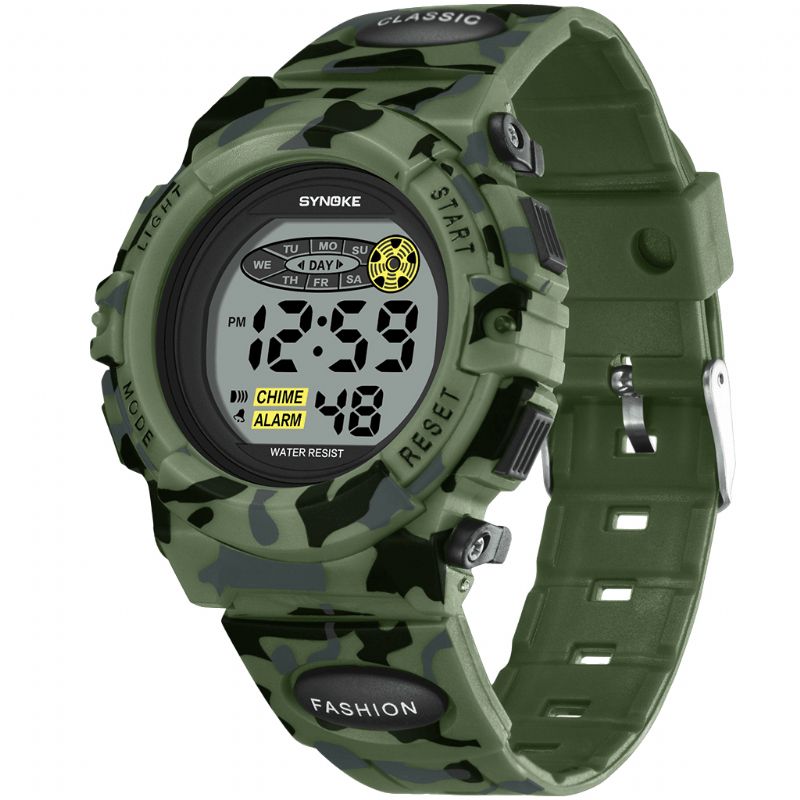 Synoke 9035 Kids Led Farverigt Lysende Camouflage Sport Digital Watch