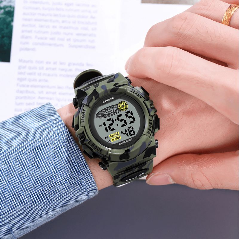 Synoke 9035 Kids Led Farverigt Lysende Camouflage Sport Digital Watch