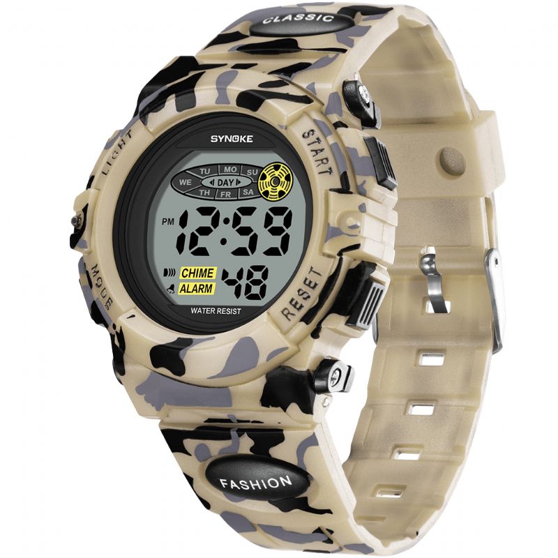 Synoke 9035 Kids Led Farverigt Lysende Camouflage Sport Digital Watch