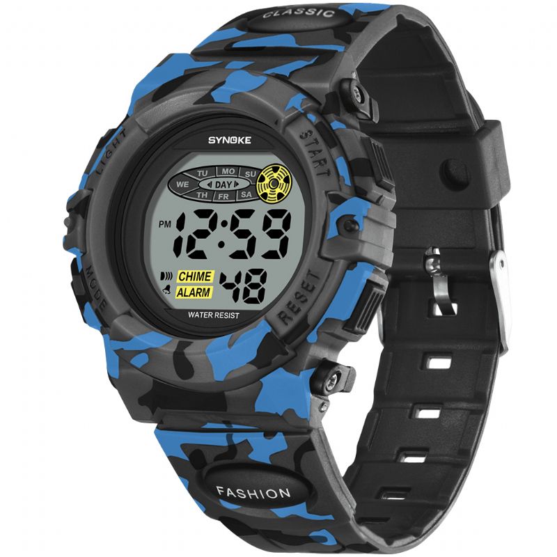 Synoke 9035 Kids Led Farverigt Lysende Camouflage Sport Digital Watch