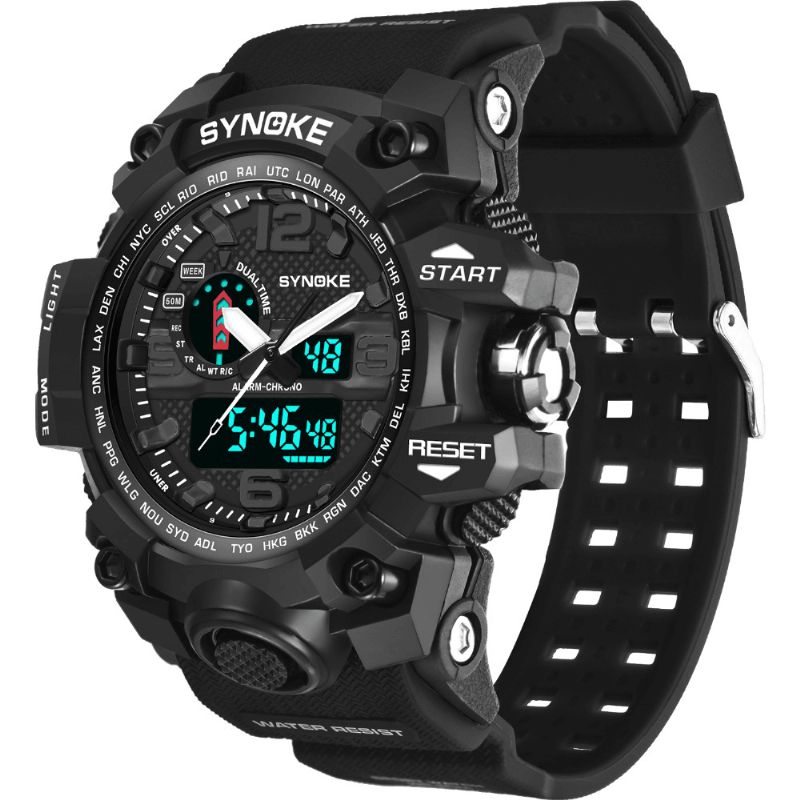 Synoke 9401 Sport Herre Digital Ur 5Atm Vandtæt Dual Time Luminous Display Dual Display Ur