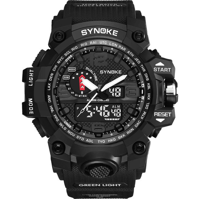 Synoke 9401 Sport Herre Digital Ur 5Atm Vandtæt Dual Time Luminous Display Dual Display Ur