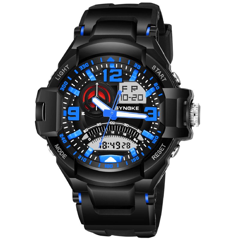 Synoke 9601 Herre Mode Lysende Dual Display Ur Vandtæt Outdoor Sport Digital Watch