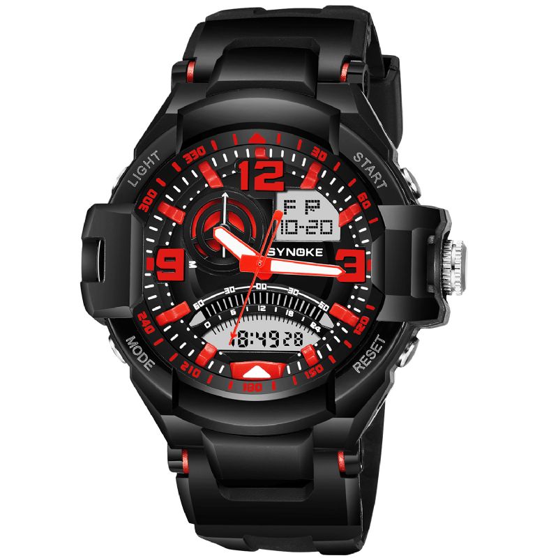 Synoke 9601 Herre Mode Lysende Dual Display Ur Vandtæt Outdoor Sport Digital Watch