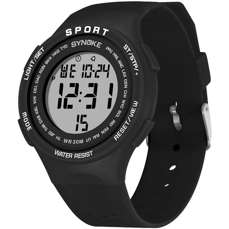 Synoke 9616 El Display Silikone Strap Sport Watch 3Atm Vandtæt Alarm Student Digital Watch